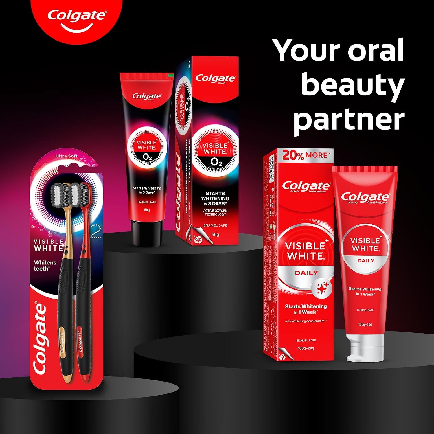 Colgate Visible White O2, Teeth Whitening Toothpaste (50g) for noticeably whiter teeth starting in 3 days with Active Technology, Enamel Safe Teeth Whitening & Fresh Breath thumbnail