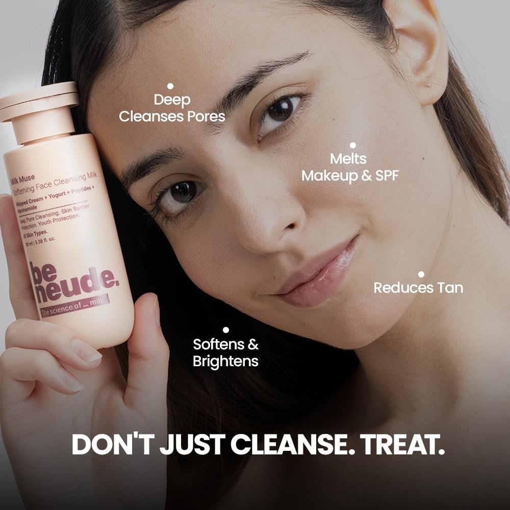 Be Neude Milk Muse Face Cleanser 100 ml with Peptides and Whipped Cream Deep Pore Non Drying Face Wash for Acne Prone and Sensitive Skin Hydrating Cleansing Milk thumbnail