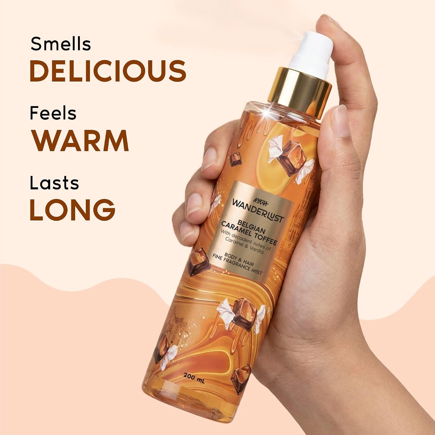 Nykaa Wanderlust Belgian Caramel Toffee Perfume Body & Hair Mist, Notes of Caramel & Vanilla, 8 Hrs Long-Lasting Everday Fragrance, 200 ml thumbnail