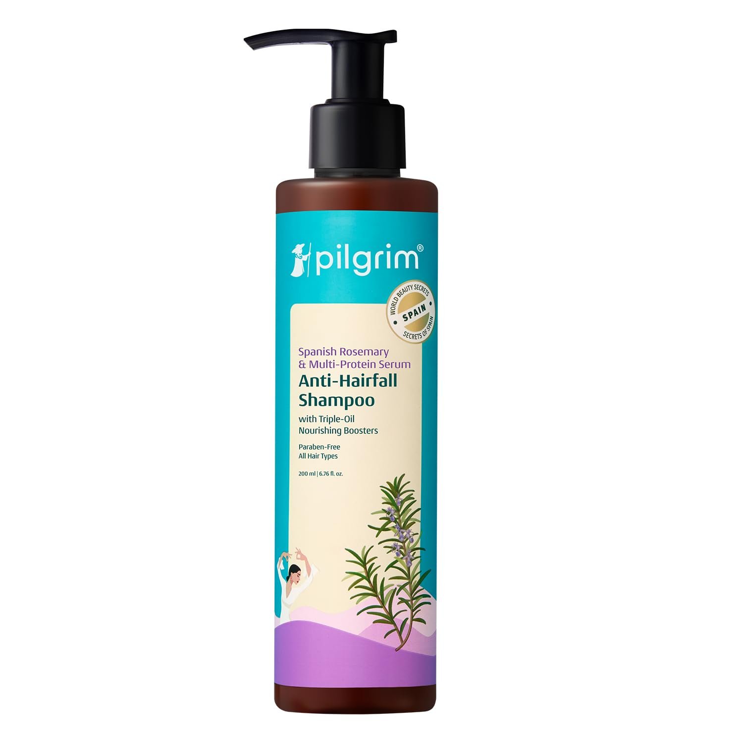 Pilgrim Rosemary Anti-Hairfall Shampoo with Multi-Protein Serum - 200ml Triple Oil Nourishing Boosters to Reduce Dryness, Breakage-Led Hair Fall, Strengthens Weak Hair, Controls Frizz, Adds thumbnail