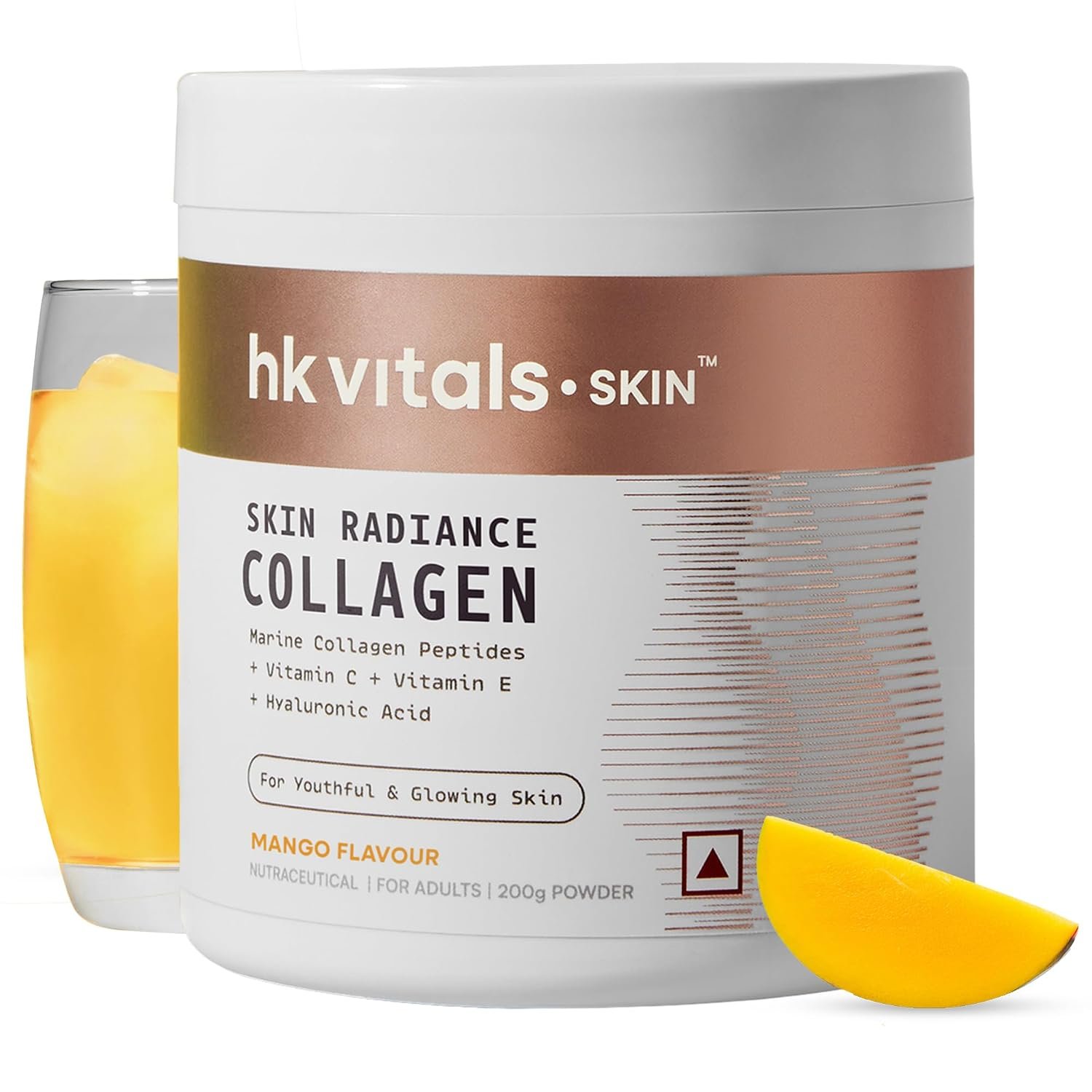 hk vitals Skin Radiance Marine Collagen Supplement Powder, Mango, 200g Collagen Peptides with Vitamin C, E | For Youthful & Glowing Skin