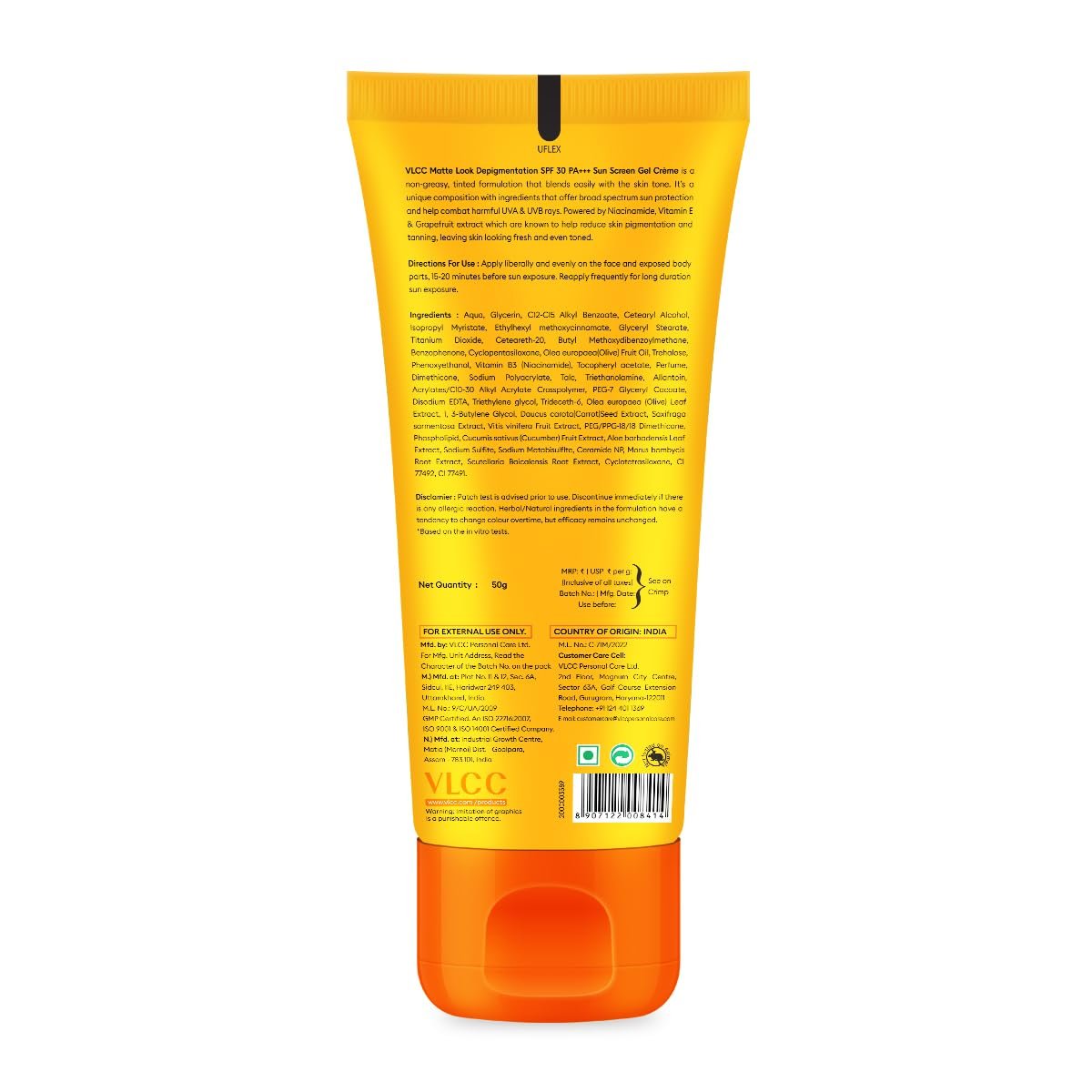 VLCC Bright Glow Matte SPF 30 Sunscreen with PA+++ | Non-Greasy Tinted Formula with Niacinamide, Vitamin E & Grapefruit Extract | 50g thumbnail