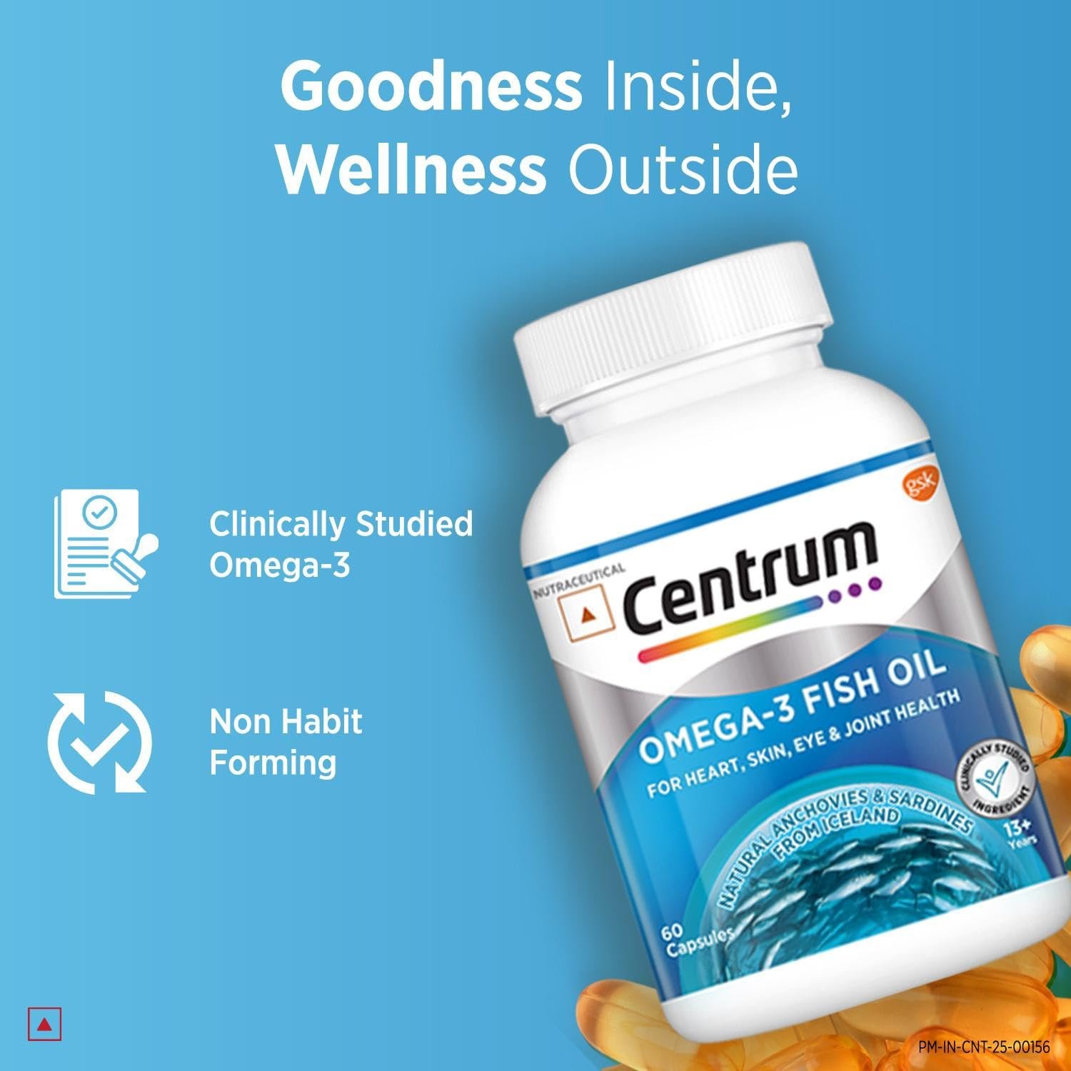 Centrum Omega 3 Fish Oil Capsules 1000mg Supplements | Omega 3 with 180mg EPA, 120mg DHA for Hair and Skin Health, Joint Health, Brain Health | No Fishy Aftertaste - 60 Capsules thumbnail