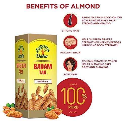 Dabur Badam Tail : Sweet Almond Oil | Rich in Vitamin -E for Healthy Skin , Hair and Body - 100ml thumbnail