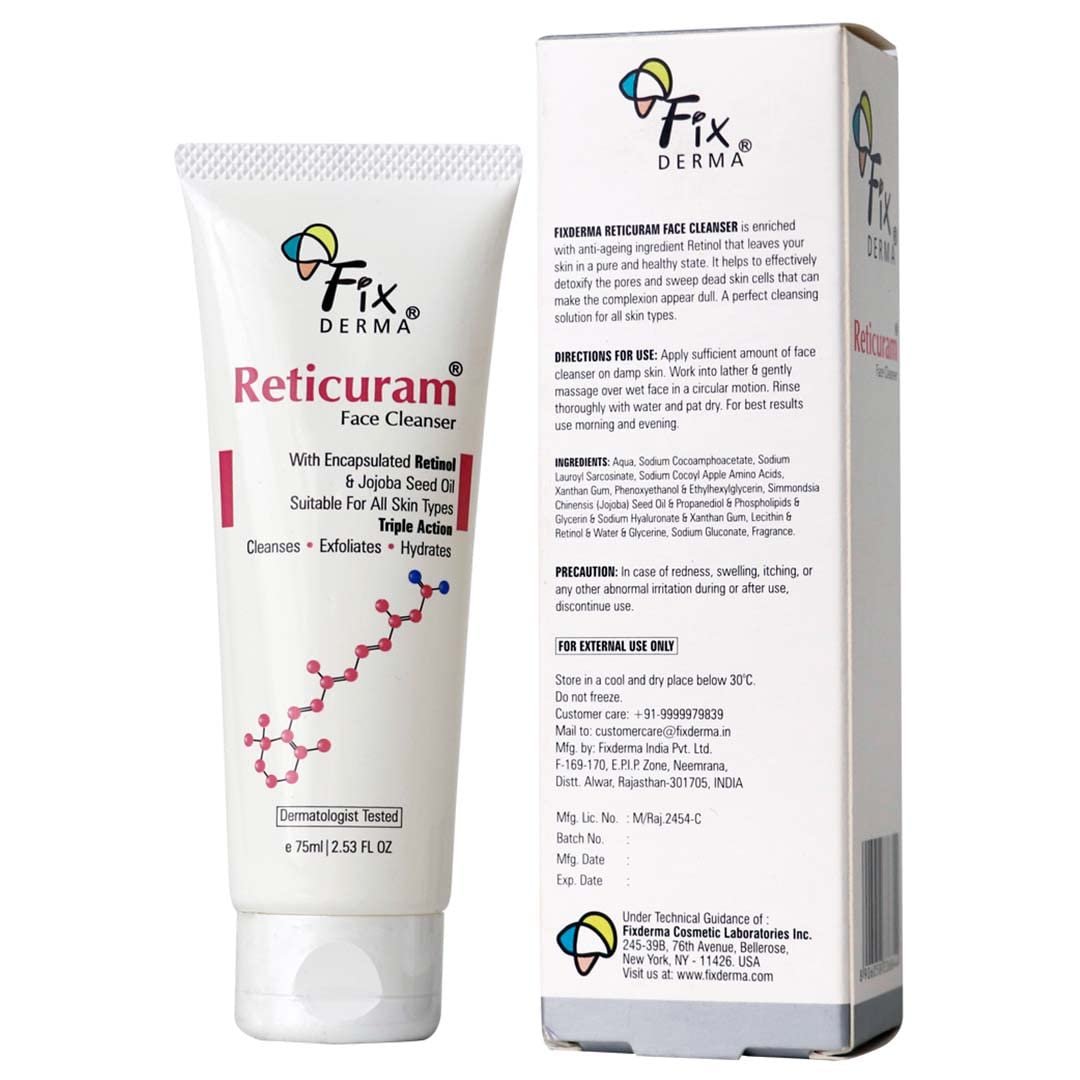 Fixderma 0.05% Retinol Reticuram Face Cleanser , Anti Ageing, Retinol Face Cleanser, Regulates Sebum Production, Deep Pore Cleansing, Soap Free face wash with jojoba oil 50ml thumbnail