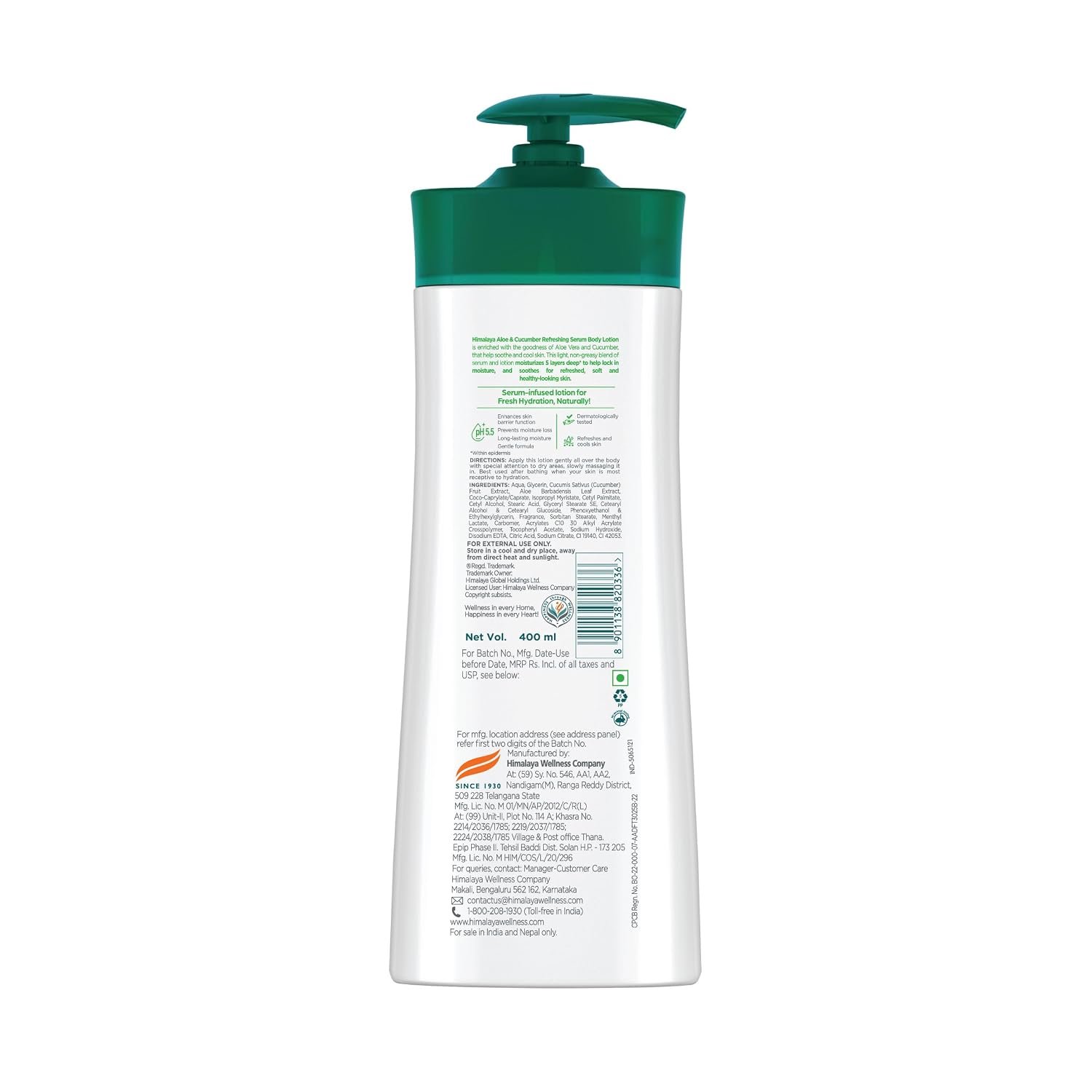 Himalaya Aloe & Cucumber Refreshing Serum Body Lotion| 400ml| Aloe Vera | Cucumber Extracts| Refreshes & Cools Skin | 48 H Moisturization | pH 5.5 | Moisturizes 5 Layers Deep thumbnail