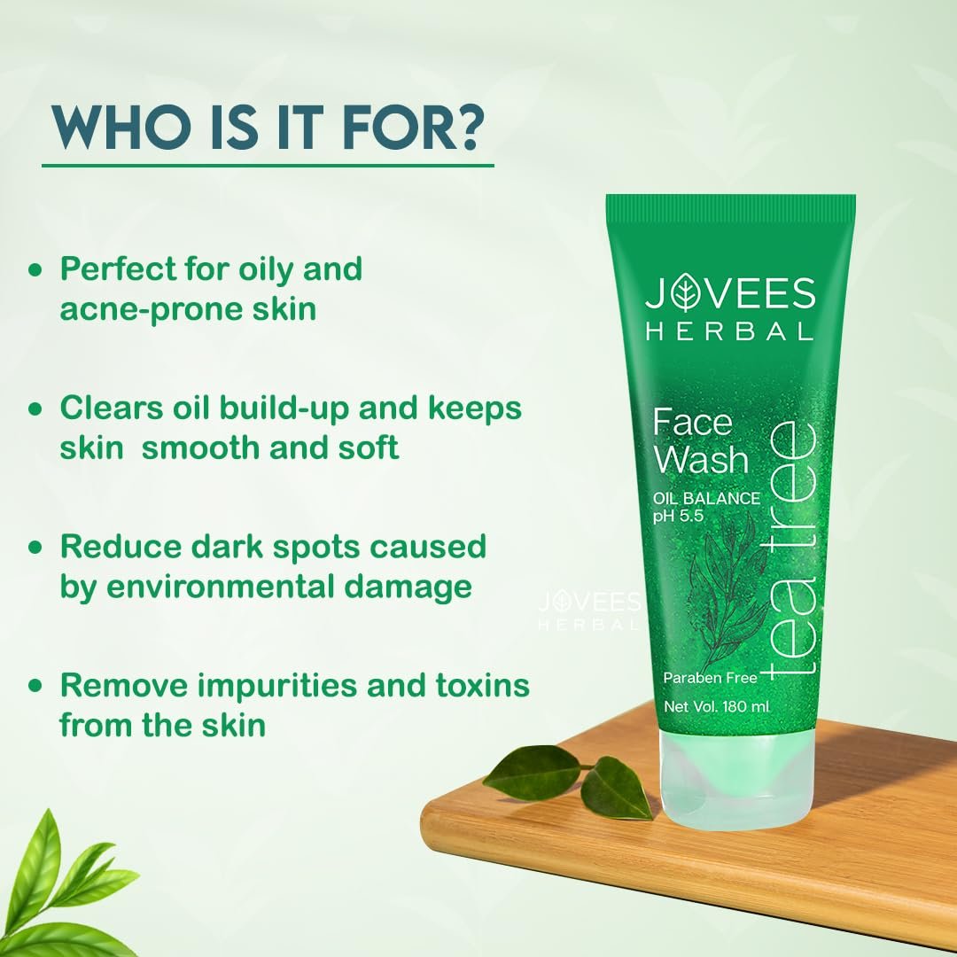 Jovees Herbal Tea Tree Oil Control Face Wash for Oily & Sensitive Skin | Paraben & Alcohol-Free, Controls Oil, Prevents Breakouts, Remove Dead Skin | Gentle Cleanser For All Skin Types180ml thumbnail