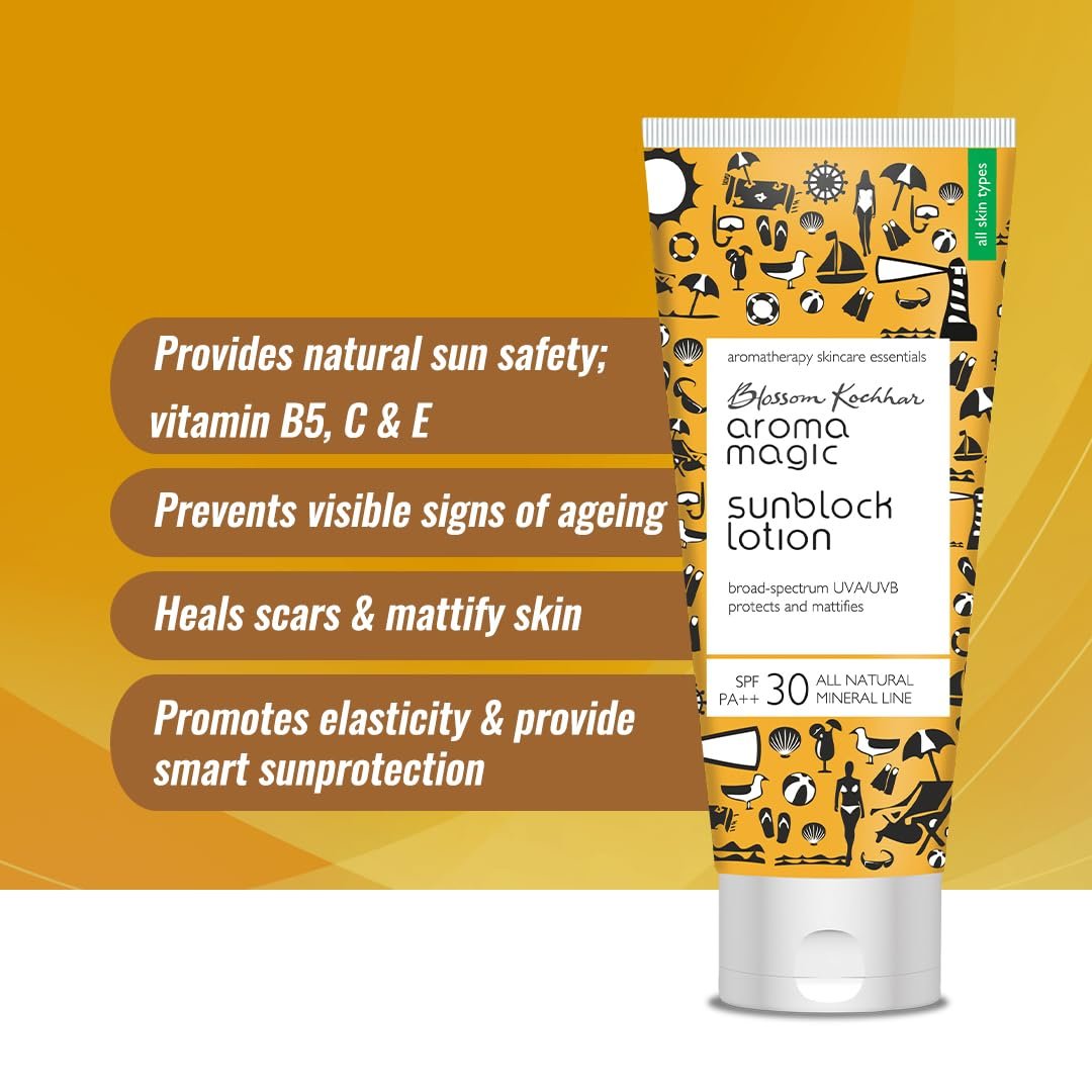 Aroma Magic Matte Sunblock Sunscreen Lotion | SPF 30 PA++ Protection with Non-Nano Zinc Oxide | No Parabens, Alcohol-Free | Calendula, Chamomile | Chemical-Free | All Skin | 100ml thumbnail