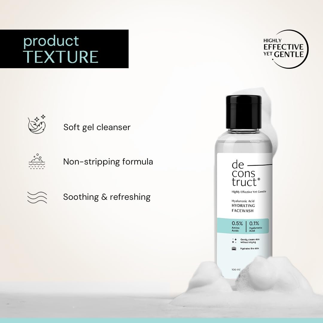 Deconstruct Hyaluronic Acid Hydrating Facewash- 0.5% Amino Acids + 0.1% Hyaluronic Acid | Gentle Cleanser | Hydrating | For Dry Skin | 100ml thumbnail