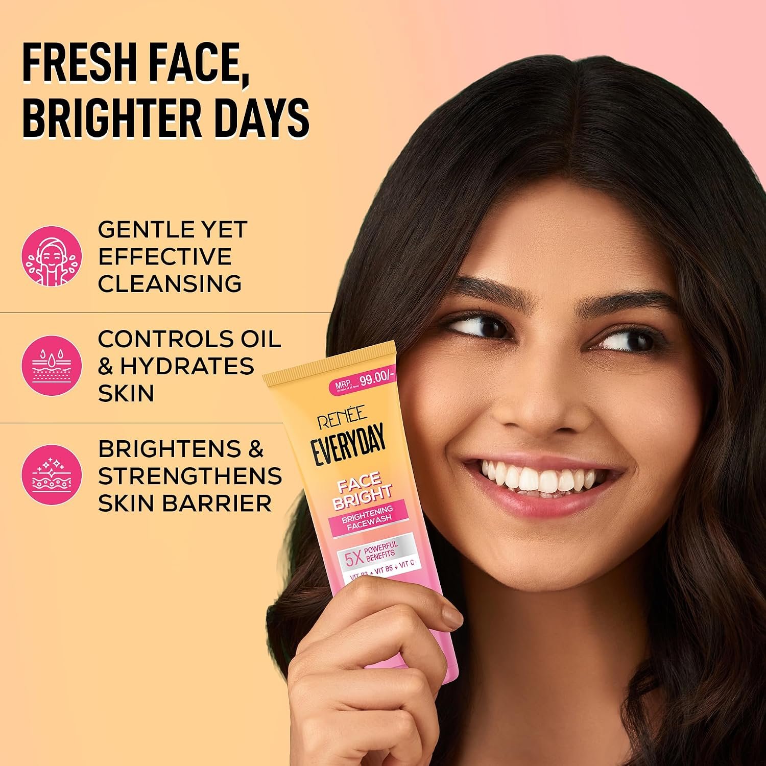 RENEE Everyday Face Bright Gentle Face Wash For Fresh, Clean Skin | Hydrates, Brightens Skin, Reduces Oil | With Vitamin B3, B5, and C | Facewash for Women & Men of All Skin Types | 60 Ml thumbnail