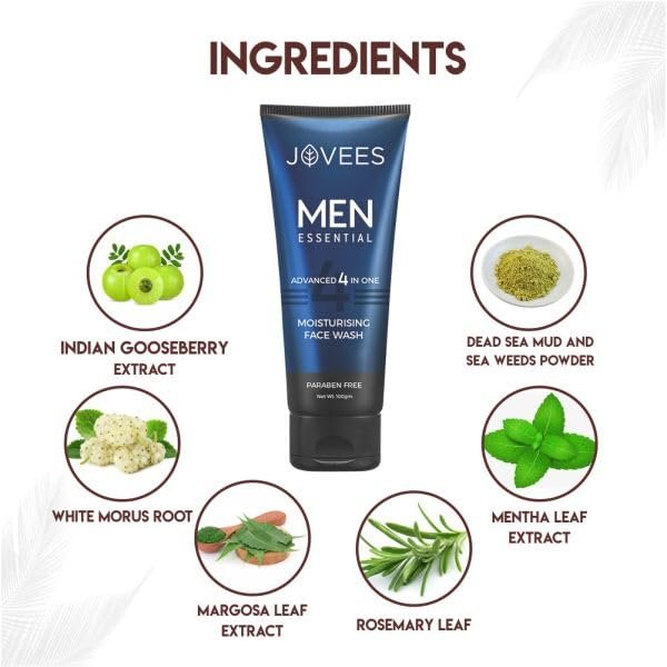 Jovees Herbal Men's Essential Advanced 4 in 1 Moisturizing Face Wash |with Vit C and Vit E | Gives Clean and Clear Skin |For All Skin Types 100g thumbnail