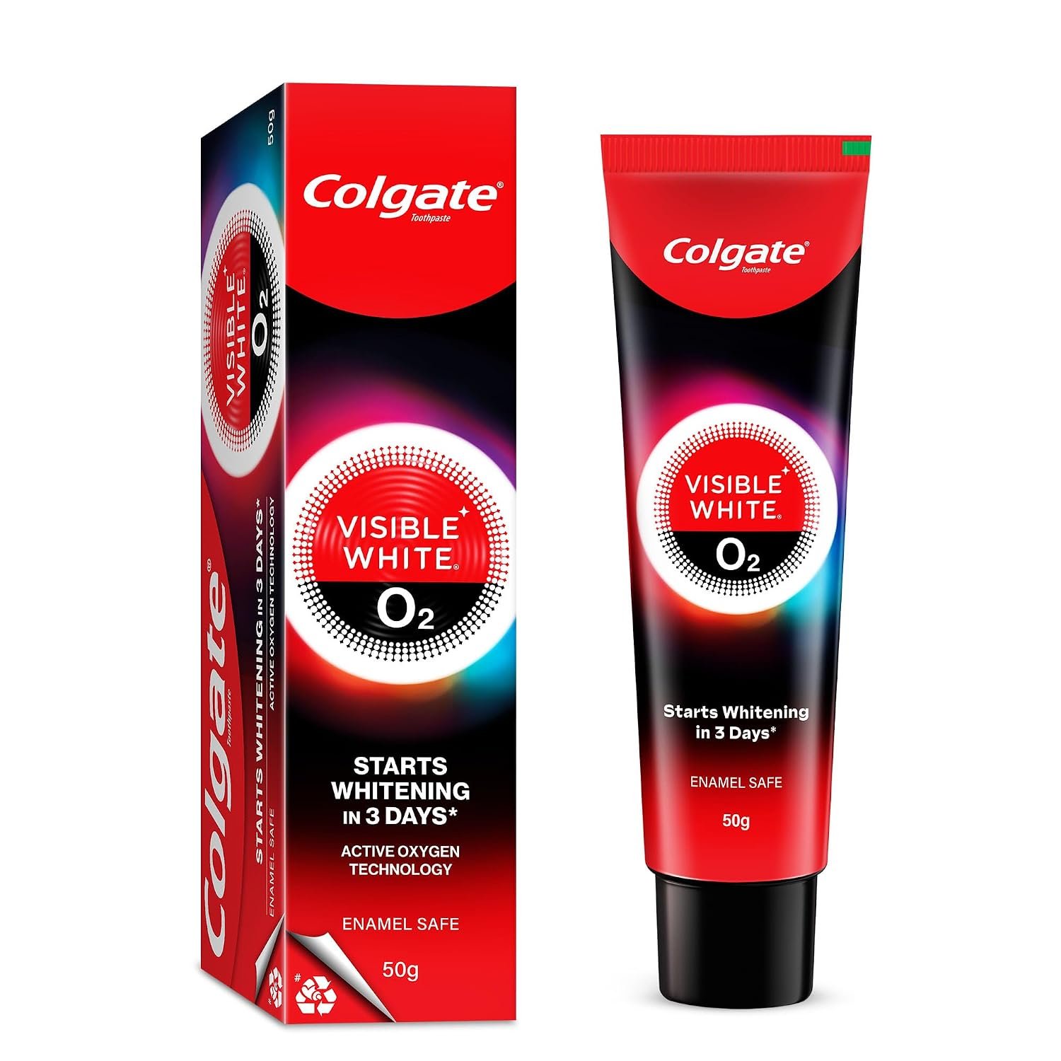 Colgate Visible White O2, Teeth Whitening Toothpaste (50g) for noticeably whiter teeth starting in 3 days with Active Technology, Enamel Safe Teeth Whitening & Fresh Breath thumbnail