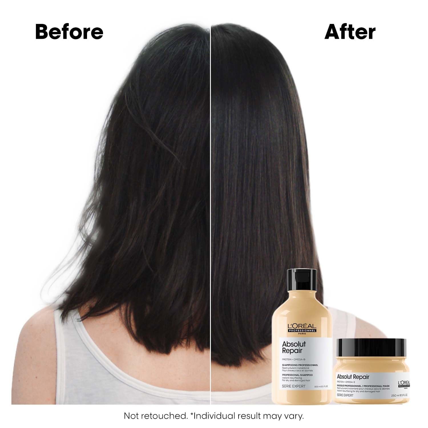L'Oréal Professionnel Absolut Repair Shampoo & Mask for Dry & Damaged Hair - 300ml+250ml | Professional Routine for Strenghthening & Repairing Hair, Protein & Omega-9, For Men & Women thumbnail