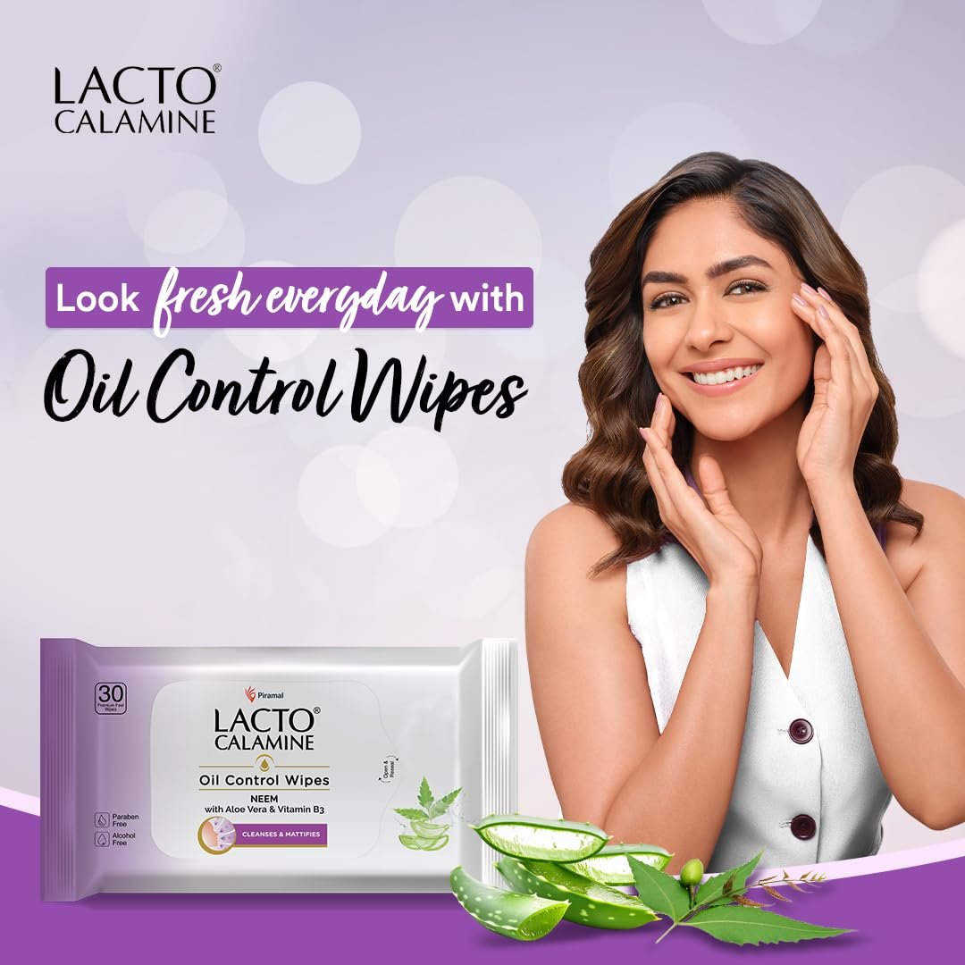 Lacto Calamine Oil Control Face Wipes 30N each- Pack of 3 | Makeup Remover Wipes | Wet Tissue for Face With Neem, Aloe Vera & Niacinamide | thumbnail