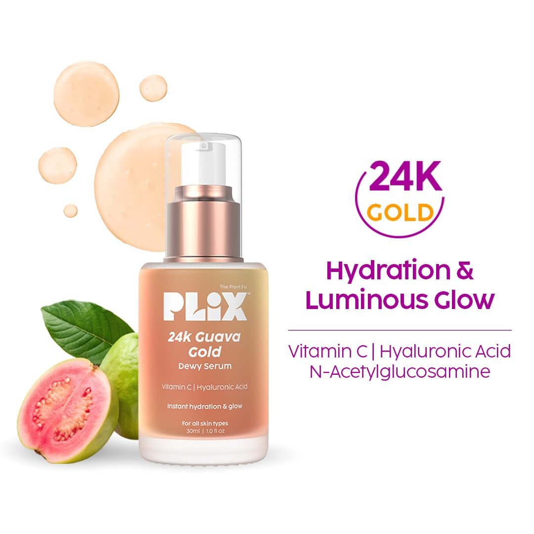 The Plant Fix Plix 24K Guava Gold Serum | Vitamin C & Hyaluronic Acid | Brightens Skin & Reduces Photoageing | 2-In-1 Face Serum & Primer For Glowing Skin | 30 Ml thumbnail
