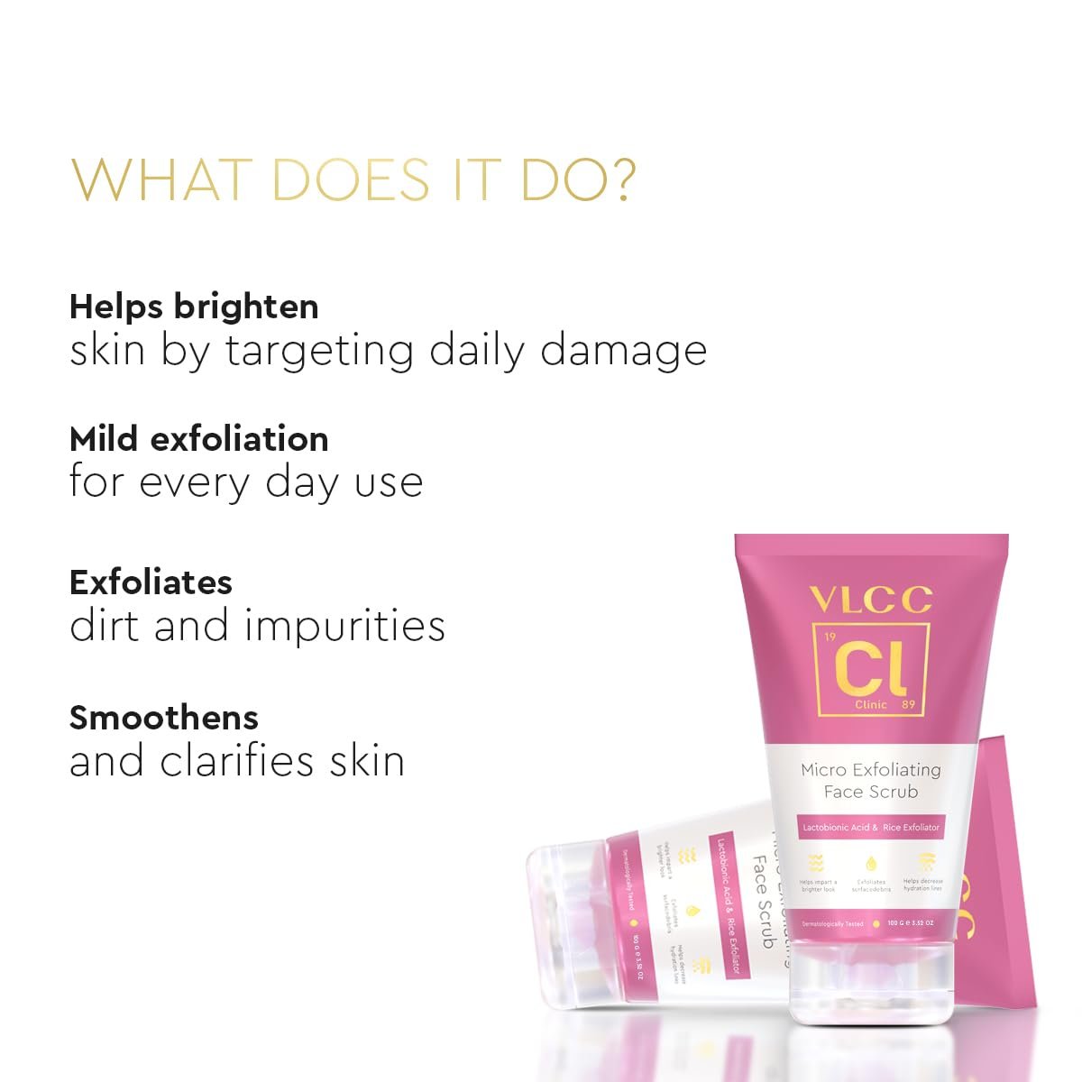 VLCC Clinic Micro Exfoliating Face Scrub - 100g | Mild Exfoliation | Brightening | Detoxifying | Removes Dirt, Dust, Oil & Impurities | Lactobionic Acid & Rice Exfoliator thumbnail