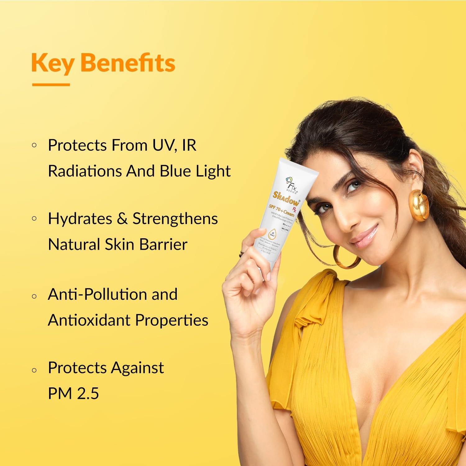 Fixderma Shadow Sunscreen SPF 70+ Cream PA++++ | Sunscreen for Dry Skin | Sunblock SPF 70 | Hybrid with UVA & UVB Filters, Antioxidants, IR Protection and Blue Light Protection - 75gm thumbnail