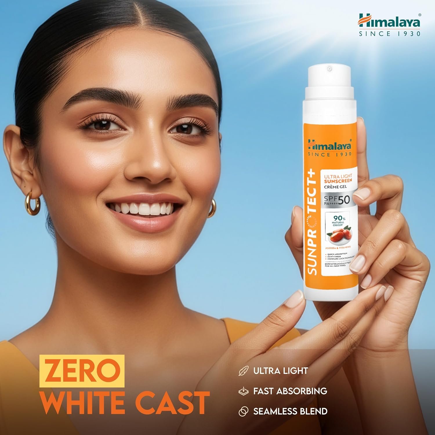 Himalaya Sun Protect+ Ultra Light Sunscreen | Crème Gel | 90% Natural Origin Ingredients | In vivo tested SPF 50 PA++++ | Dermatologically tested for all skin types | No white cast | 50g thumbnail