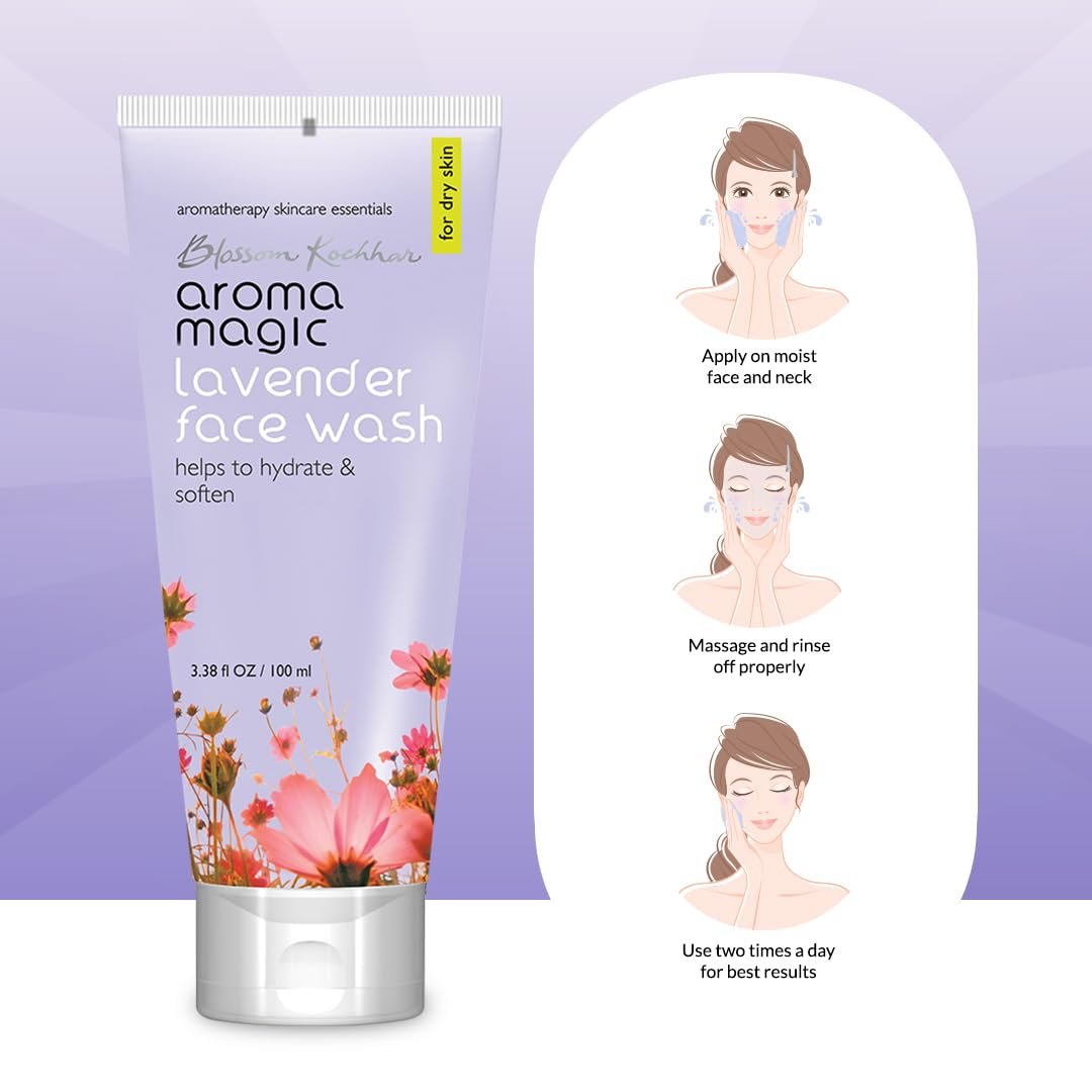 Aroma Magic Lavender Face Wash – Hydrating & Nourishing Cleanser with Rose Oil & Orange Extract for Dry & Sensitive Skin – 100ml thumbnail