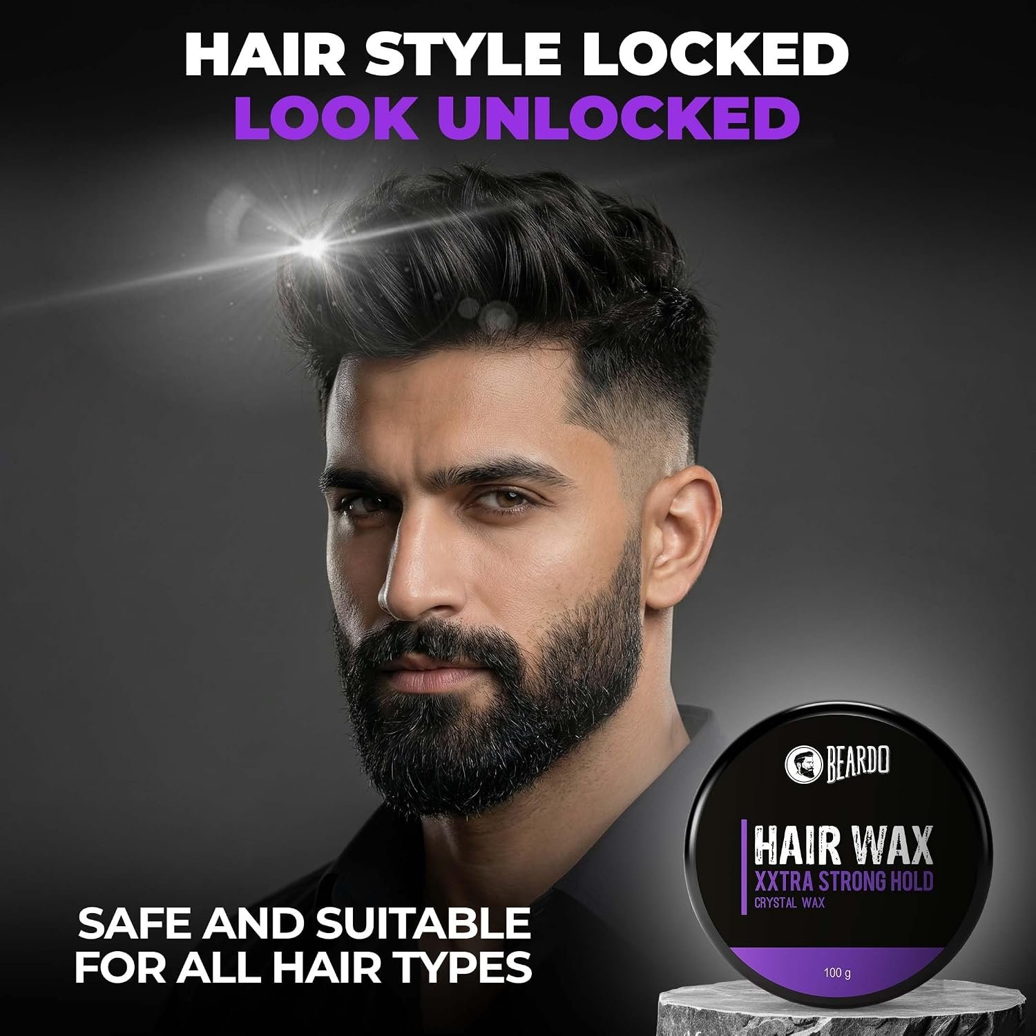 Beardo Xxtra Stronghold Hair Wax, 100 gm | Crystal Hair Wax for Men | Hair Wax Men | Hair Styling Wax for Glossy Finish & Shine | Extra Strong Hold Wax thumbnail