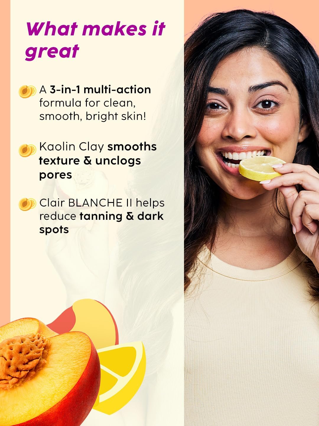 Plix - The Plant Fix Peaches & Lemon 3-in-1 Detan Face wash, Scrub & Mask | Red Clay & Kaolin Clay | Clair BLANCHE-II | Controls Excess Oil | Cleanses, Exfoliates & Brightens | Dermatogicall thumbnail