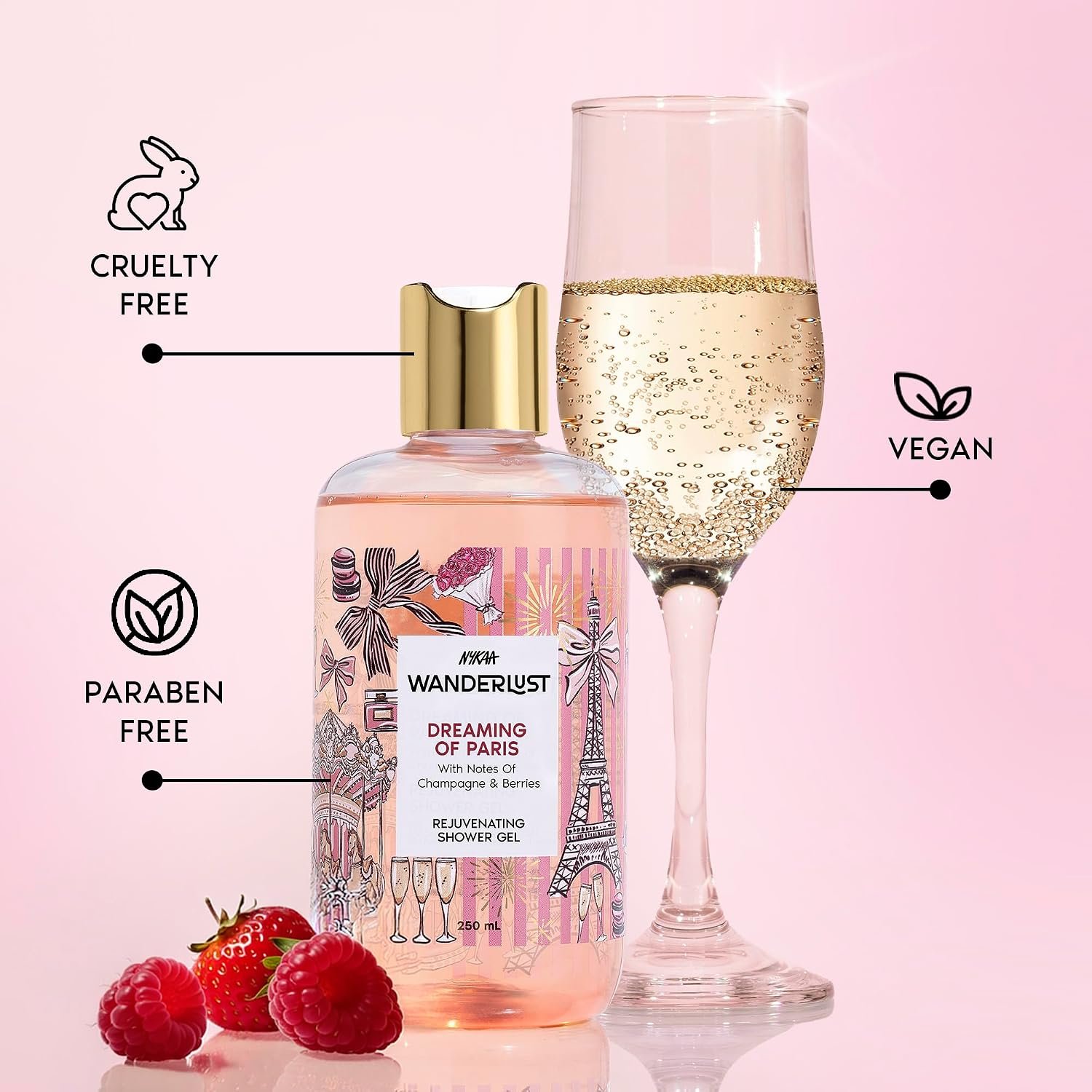 Nykaa Wanderlust Dreaming of Paris Fruity Perfume Body Wash, Champagne & Berries, Barrier Repair & Hydrating Shower Gel for Smooth & Soft Skin, Long-lasting Fragrance, No Paraben thumbnail