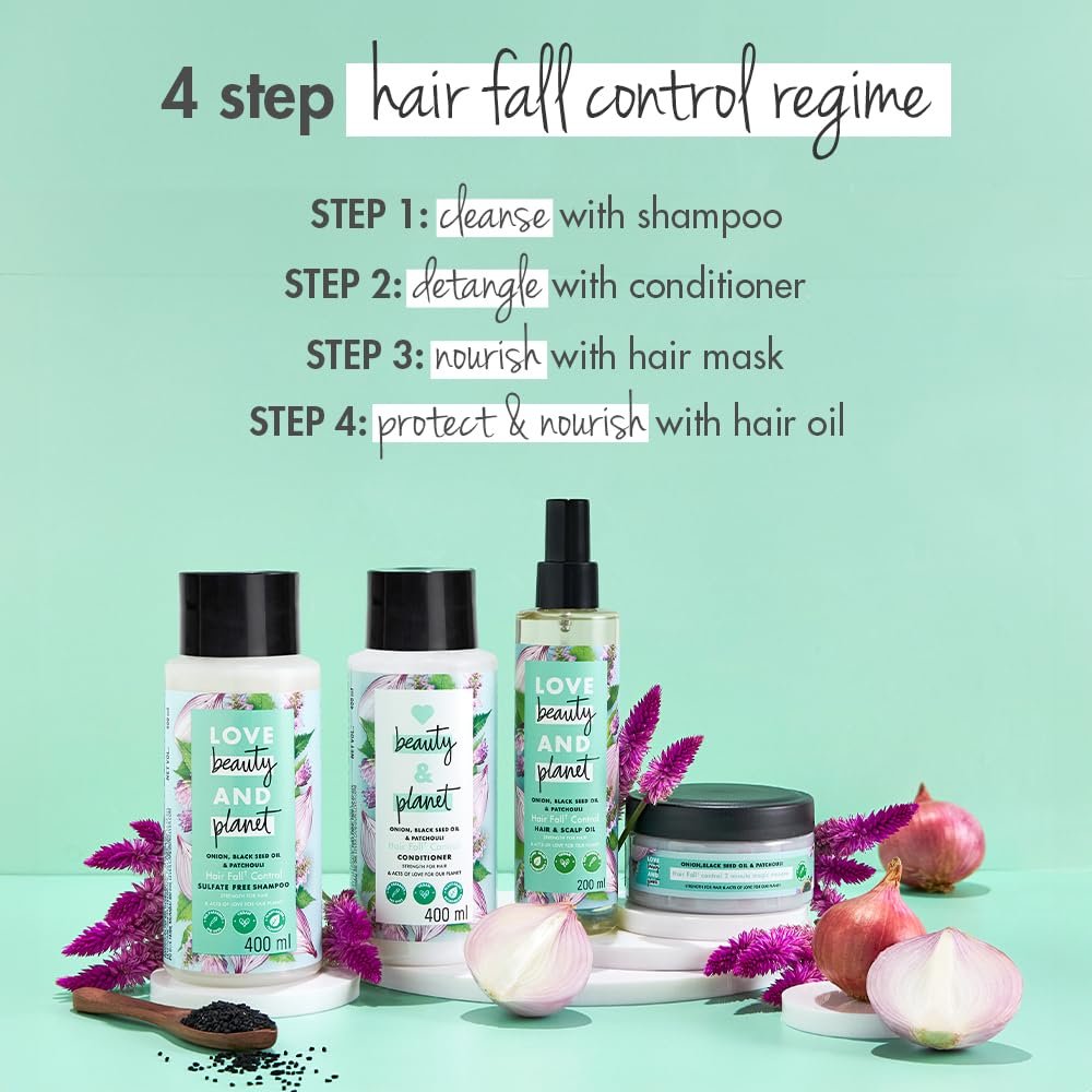 Love Beauty & Planet Onion, Black Seed & Patchouli Hairfall Control Shampoo | Natural Hair Cleanser for Stronger, Healthier-Looking Hair | Sulfate-Free & Paraben-Free Formula | 400ml|400ml thumbnail