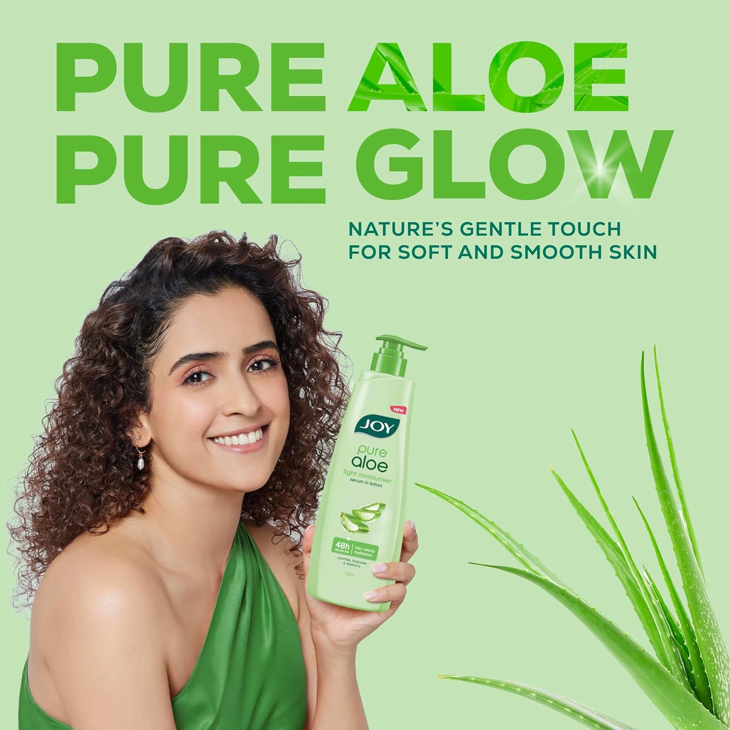 Joy Pure Aloe Light Moisturizing Body Lotion 500ml | 48Hr Moisture for Men & Women | Soothes, Hydrates & Freshens Dry Skin | Ideal for Winter | Lightweight, NonSticky & Non-Greasy | thumbnail