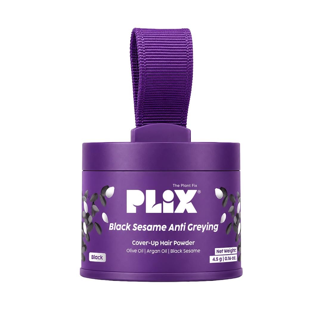 PLIX The Plant Fix Black Sesame Anti-Greying Cover-Up Hair Powder | Instant Grey Root Coverage | Temporary Hair Color Touch-Up Powder for Grey Hair | Easy & Quick Application