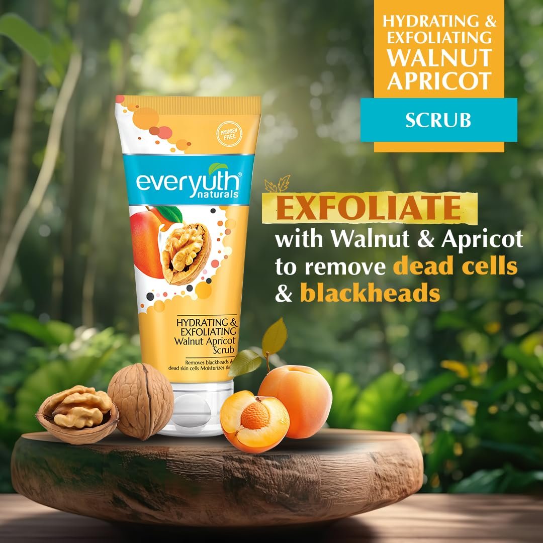 Everyuth Naturals Hydrating & Exfoliating Walnut Apricot Face Scrub|Removes Blackheads & Moisturizes|Walnut Shell & Apricot|Oily, Dry, Normal, Combination, Sensitive Skin-100g Tube thumbnail