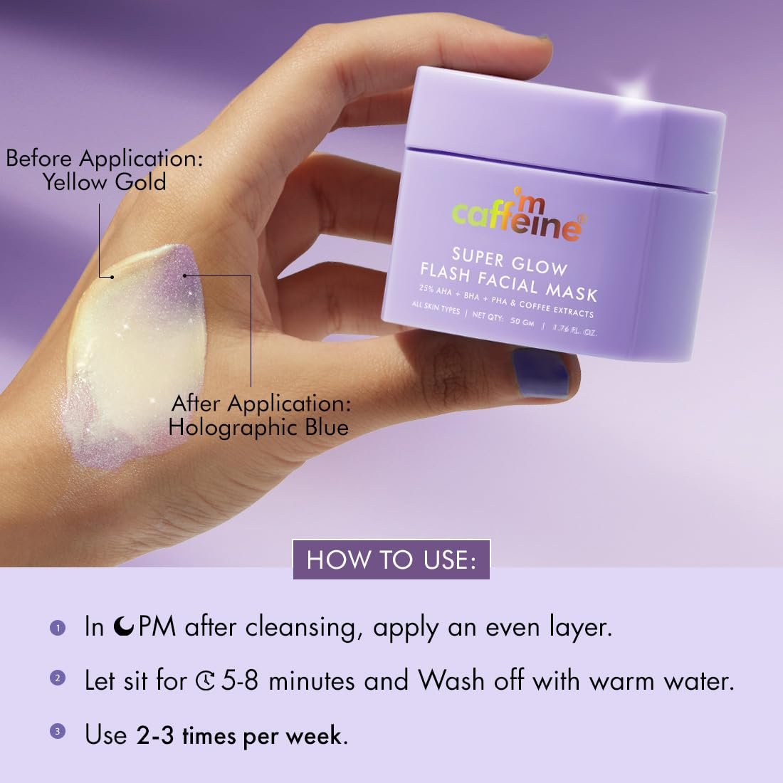 mCaffeine Super Glow Flash Facial 25% AHA+BHA+PHA Face Mask | 5 Mins Glow Face Pack | Instant Brightening & Hydrate Winter Skin | Unclogs Pores, Removes Blackhead & Dead Skin | 50gm thumbnail