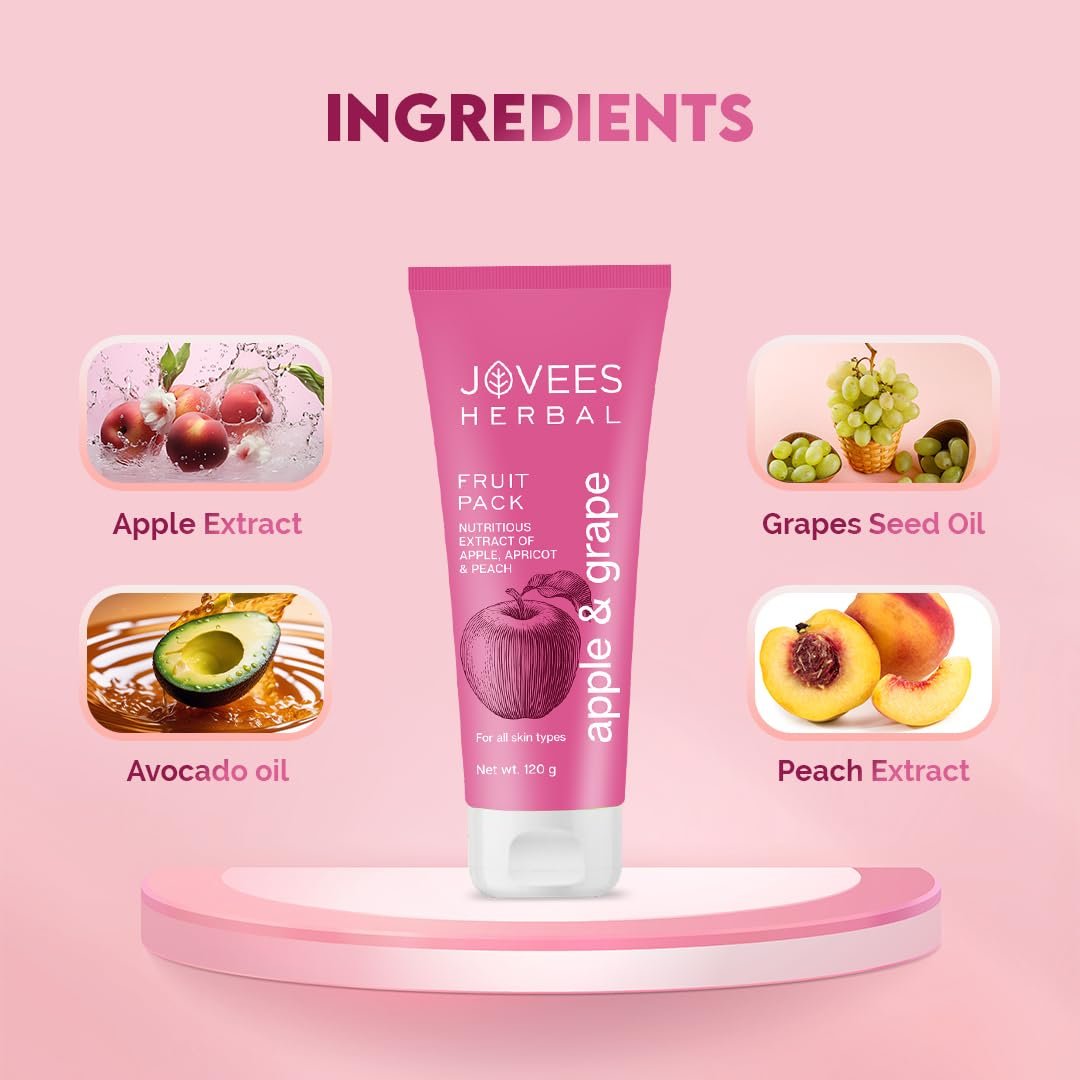 Jovees Herbal Apple & Grape Fruit Pack | With Apple, Apricot & Peach Extracts | For Uneven Skin Tone | For All Skin Types | 120gm thumbnail