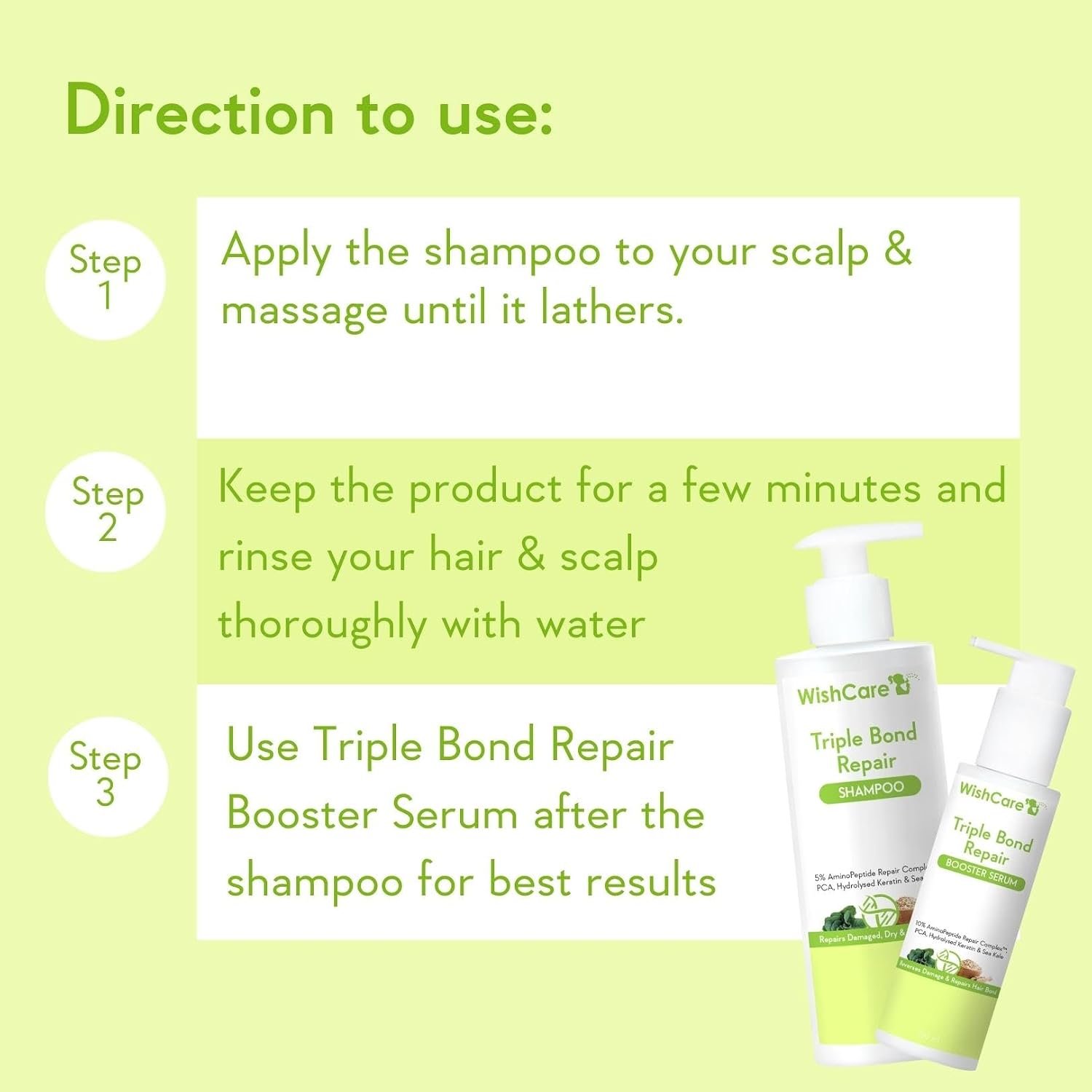 WishCare Triple Bond Repair Shampoo For Frizzy Hair & Dry Hair | Repairs Damaged & Frizzy Hair, Reduces Hair Breakage | With AminoPeptide Complex & PCA | For All Hair Types | 250ml thumbnail