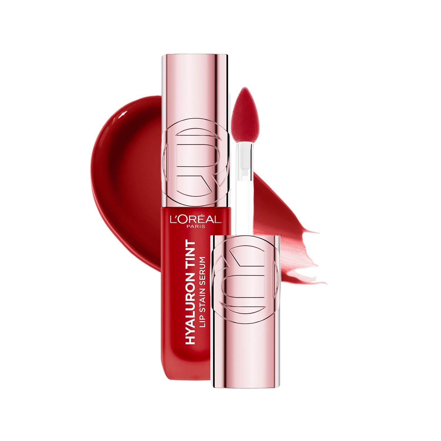 L'Oreal Paris Hyaluron Tint Lip Stain Serum, 420 Le Rouge Paris +80% Hydration, Infused with Hyaluronic Acid, High-Shine Tint, Plumper & Fuller Lips, Non-Sticky