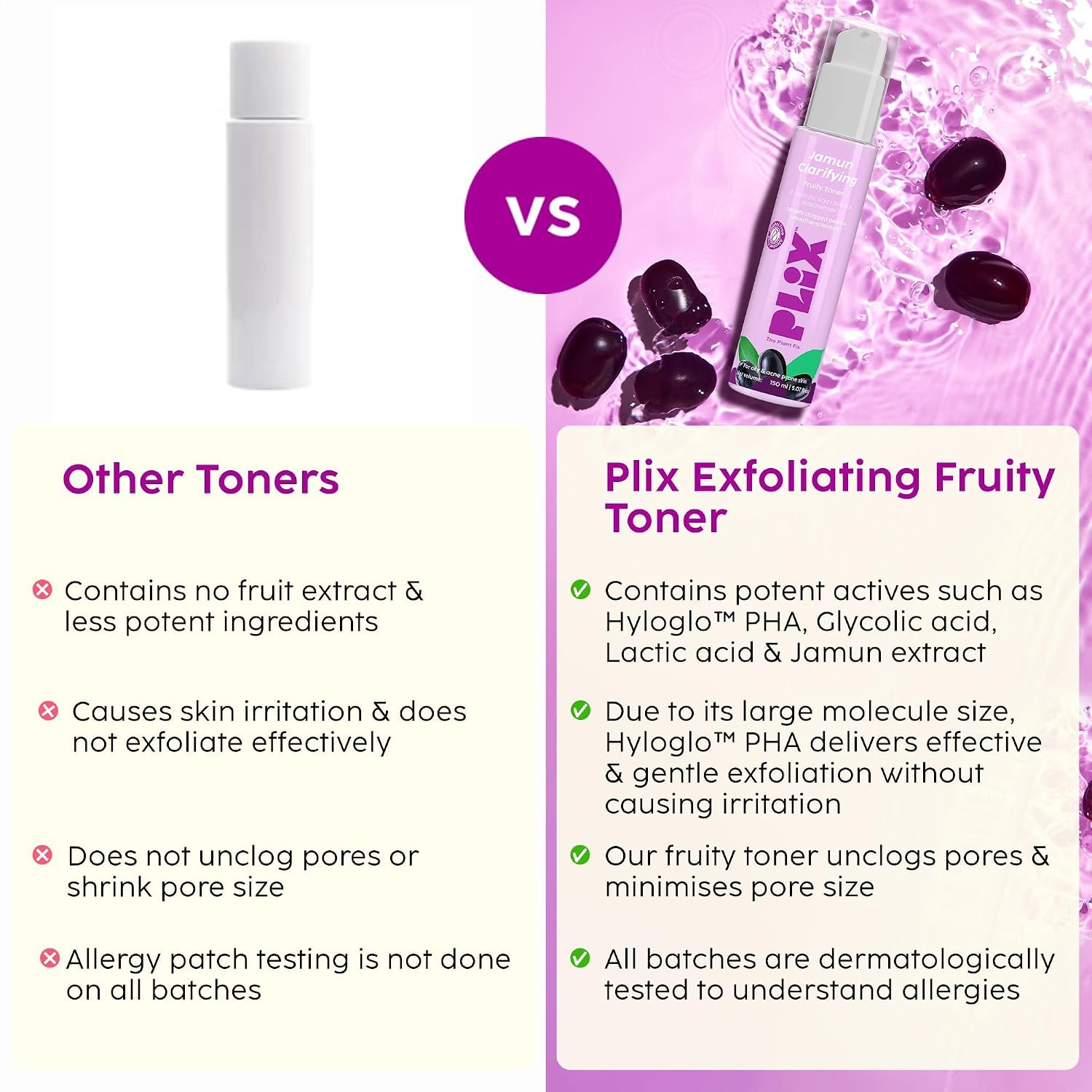 PLIX - THE PLANT FIX Jamun Clarifying Fruity Toner (150 Ml)|With Niacinamide & Jamun Extract|Targets Clogged Pores & Smoothens Skin|For Oily & Acne Prone Skin|Alcohol Free, For Women & Men thumbnail