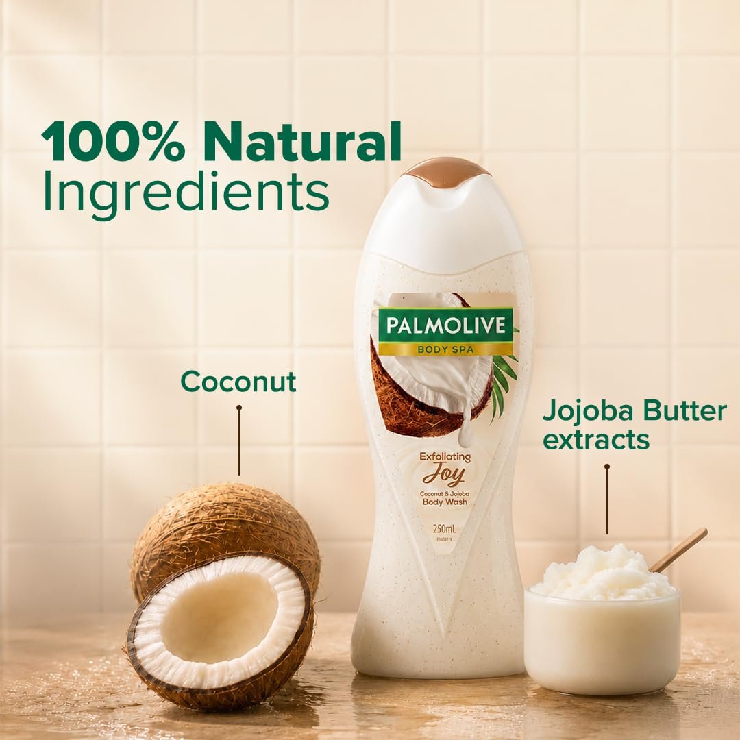Palmolive Coconut Joy Body Wash, 250ml Crème Based Exfoliating Body Scrub based Bodywash Bottle, Apricot Seed ,Crushed Coconut & Jojoba Butter Extracts For Smooth Skin, PH Balanced Bodywash thumbnail