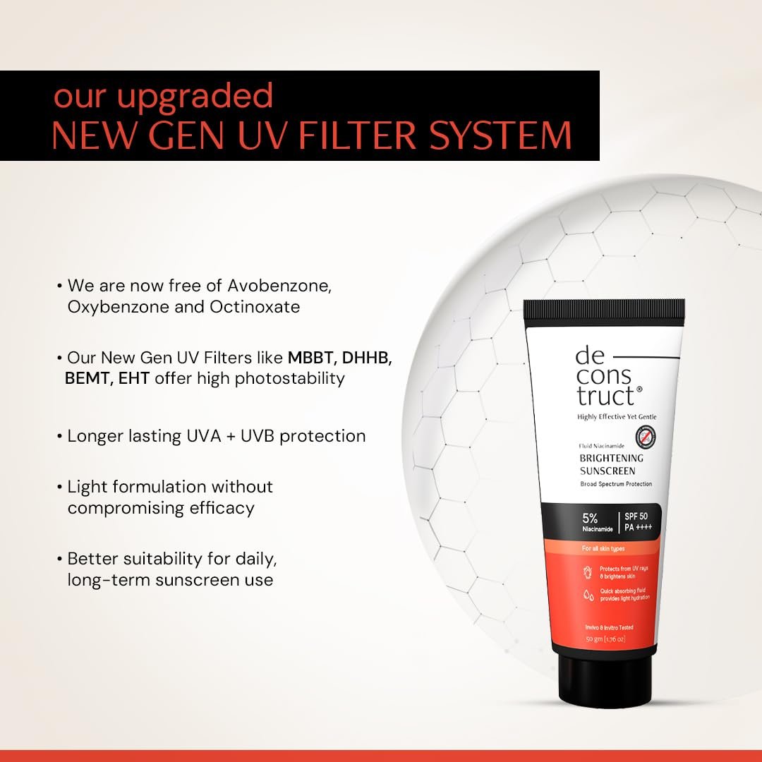Deconstruct Fluid Brightening Sunscreen SPF 50+ PA++++ |Sunscreen with Niacinamide| Brightens Skin | Dewy finish| Lightweight, Quick absorb |For dry, oily,combination, normal skin 50g thumbnail