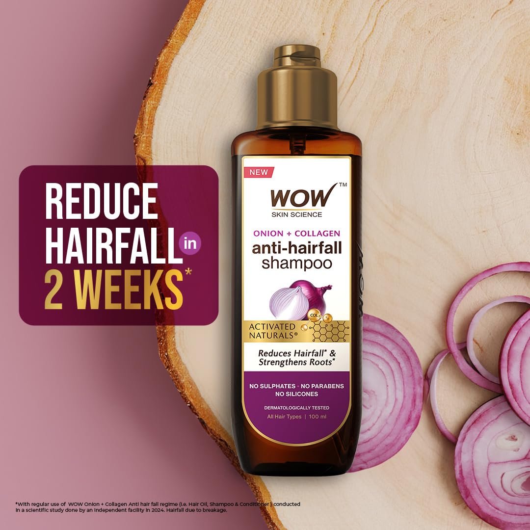 WOW Skin Science Onion + Collagen Anti-Hairfall Shampoo | No Paraben | No Sulphate | For Men & Women- 100ml thumbnail