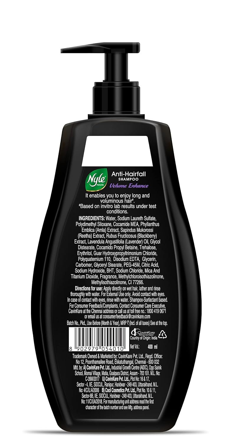 Nyle Naturals Volume Enhance Shampoo with Blackberry & Amla | Volumizing Hair Cleanser for Fuller-Looking, Soft & Manageable Hair | 400ml thumbnail