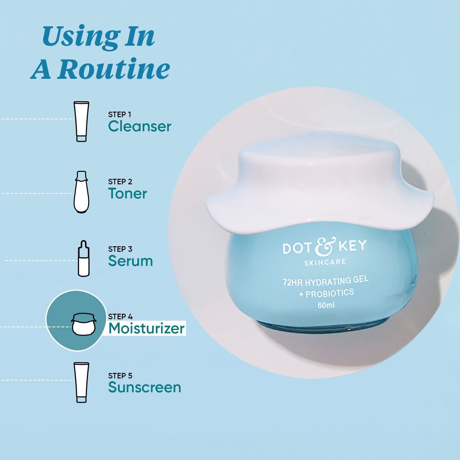 Dot & Key 72HR HYDRATING GEL + Probiotics Moisturizer for Face | With Hyaluronic Acid, Kombucha & Rice Water | Lightweight gel Moisturizer 15ml thumbnail