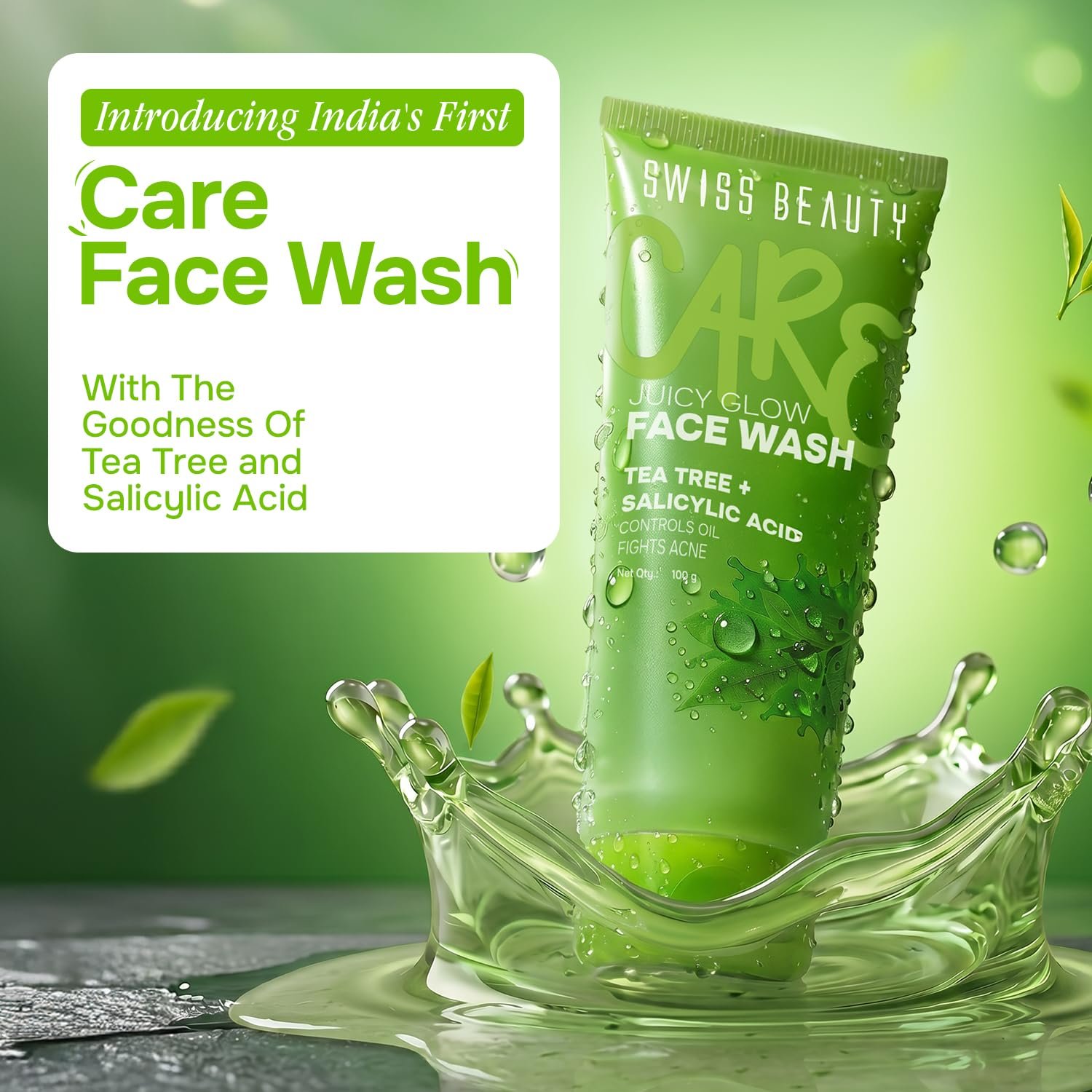 Swiss Beauty Care Juicy Glow Face Wash | Tea Tree + Salicylic Acid 1% | Removes Dirt & Grime | Combats Acne | Reduces Excess Oil | Unclogs Pores -100g thumbnail