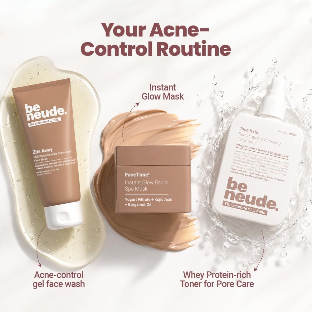 Be Neude Zits Away 100ml Daily Acne Control Face Wash with Milk Probiotics, 2% Salicylic Acid, Neem, Acne Face Wash for Men & Women (Pack of 1) thumbnail