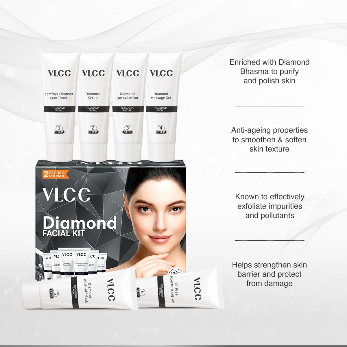 VLCC Gold Facial Kit & VLCC Diamond Facial Kit - 60g Each (Pack of 2) | Pamper your Skin for a Luminous Glow | Skin purifying with Parlour Glow thumbnail