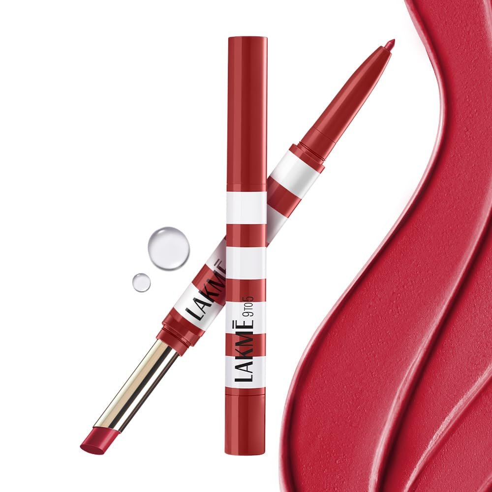Lakme 9to5 Hya Beach Edit, Lipstick + Liner Duo, Afterhours Red, Infused with Hyaluronic Acid, Vitamin E, Jojoba Oil, Comfortable Matte Finish, SPF Powered, Hydrating Lipstick, 2+0.2 g thumbnail