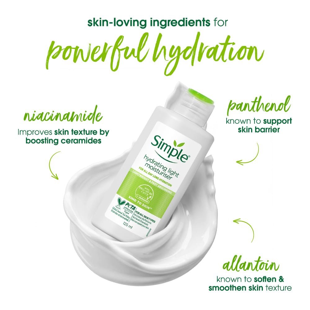Simple Hydrating Light Moisturiser, 125ml | 12HR Hydration | With Niacinamide, Pro-Vitamin B5, Strengthens Skin Barrier| Lightweight, Non-Greasy Moisturizer | For Soft, Smooth Skin thumbnail