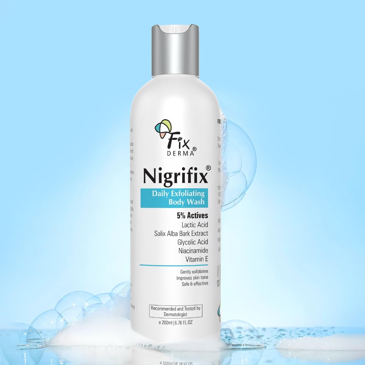 Fixderma Nigrifix Exfoliating Body Wash with 5% Actives (Lactic Acid, Glycolic Acid, Niacinamide Acid & Vitamin E) | Gentle Exfoliating Shower Gel |  Body Wash Shower Gel- 200ml thumbnail