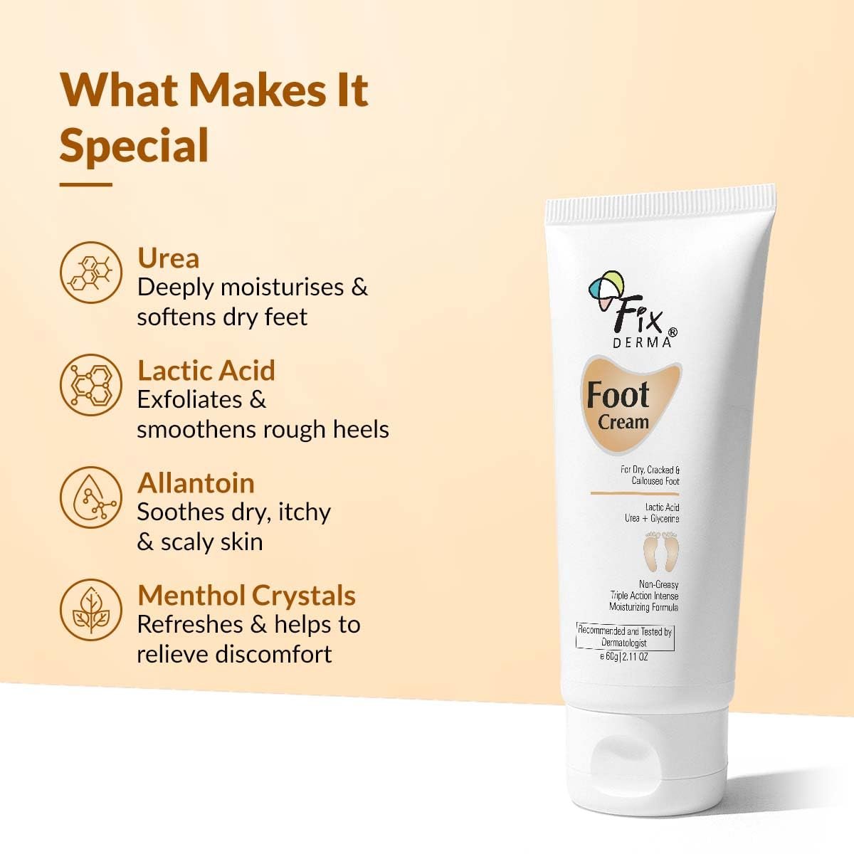 Fixderma 5% Lactic Acid, 15% Urea, 3% Glycerine, Foot Cream For Dry & Cracked Feet, Moisturizes and Soothes Feet, Heel Repair Paraben & Sulphate Free, All Skin Types 60 ML thumbnail