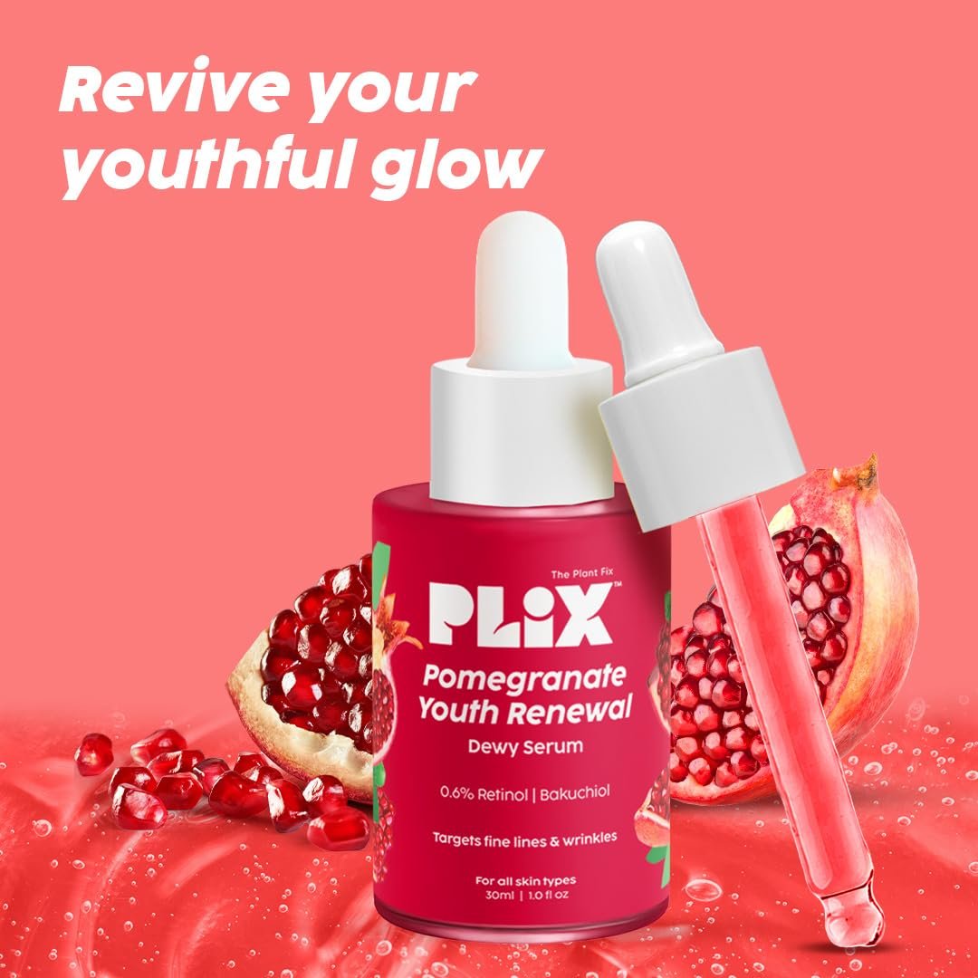 PLIX The Plant Fix Pomegranate 0.6% Retinol & 0.2% Bakuchi Oil Face Serum | Anti-Ageing Serum for Fine Lines & Wrinkles | Helps Smooth & Firm Youthful-Looking Skin | For Men & Women |30ml thumbnail