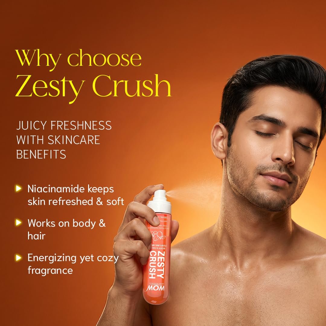 WOW Skin Science Zesty Crush Unisex Body & Hair Perfume Mist | Juicy Fruity Vanilla Musk Fragrance with Niacinamide | 100ml thumbnail