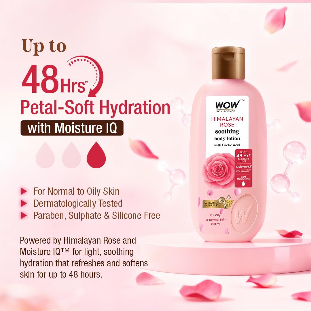 WOW Skin Science Himalayan Rose Body Lotion For Light Hydration - Normal To Oily Skin - with Rose Water, Beetroot Extract - 400mL thumbnail